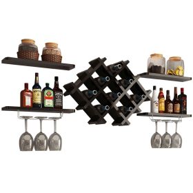 raBlack 5 Piece Wall Mounted Wine Rack Set with Storage Shelves