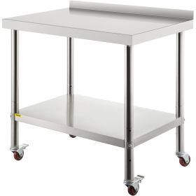 Stainless Steel Prep Table, 30 x 24 x 35 Inch, 440lbs Load Capacity Heavy Duty Metal Worktable with Backsplash Adjustable Undershelf & 4 Casters
