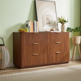 6 Drawers Dresser,55 Wide Modern Chest Of Drawers Curved Wave Design, Dresser TV Stand, Wood Drawer Organizer For Bedroom, Living Room, Hallway, (Option: Walnut)